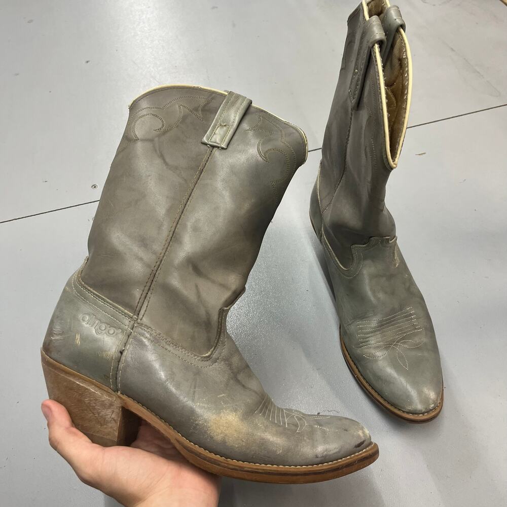 VTG Gray Distressed Dingo Western Cowboy Boots Made IN USA SZ 9.5